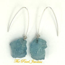 Load image into Gallery viewer, Solid Sterling Silver 925 V-Wire Baroque Rough Aquamarine Earrings