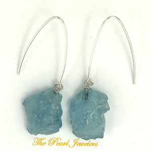 Solid Sterling Silver 925 V-Wire Baroque Rough Aquamarine Earrings