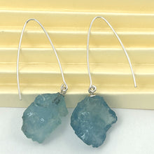 Load image into Gallery viewer, Solid Sterling Silver 925 V-Wire Baroque Rough Aquamarine Earrings