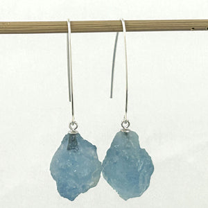 9130770B ROUGH AQUAMARINE SILVER 925 V SHAPED WIRE DANGLE HOOK EARRINGS