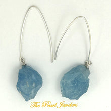 Load image into Gallery viewer, 9130770B ROUGH AQUAMARINE SILVER 925 V SHAPED WIRE DANGLE HOOK EARRINGS