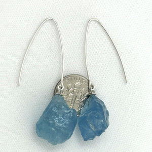 9130770B ROUGH AQUAMARINE SILVER 925 V SHAPED WIRE DANGLE HOOK EARRINGS