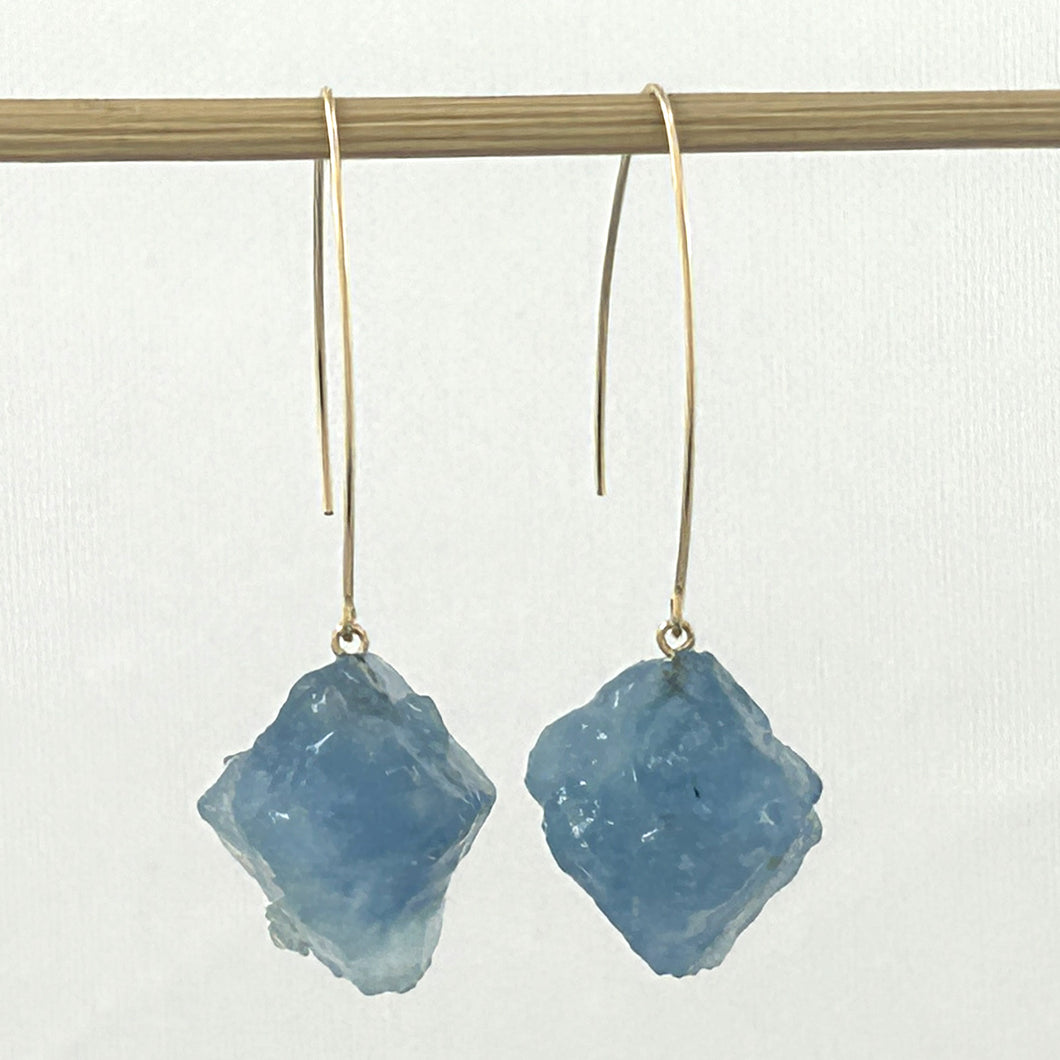 14K Gold Filled Baroque Aquamarine V-Wire Earrings (15mm)