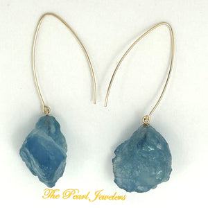 9130780B  ROUGH AQUAMARINE 14K GOLD FILLED V SHAPED WIRE DANGLE EARRINGS