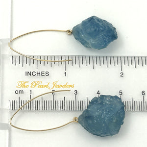 9130780B  ROUGH AQUAMARINE 14K GOLD FILLED V SHAPED WIRE DANGLE EARRINGS