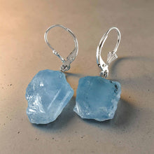 Load image into Gallery viewer, Solid Sterling Silver 925 Baroque Aquamarine Leverback Earrings