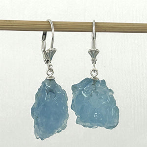 9130790 Silver 925 Leverback Baroque Rough Aquamarine Dangle Earrings