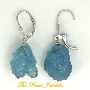 9130790 Silver 925 Leverback Baroque Rough Aquamarine Dangle Earrings