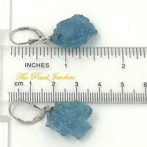 9130790 Silver 925 Leverback Baroque Rough Aquamarine Dangle Earrings