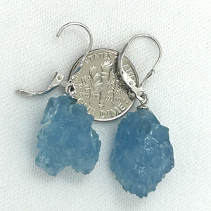 9130790 Silver 925 Leverback Baroque Rough Aquamarine Dangle Earrings