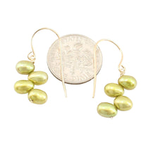 Load image into Gallery viewer, Gold-Filled Green Rice Pearl Earrings – Handcrafted Drop