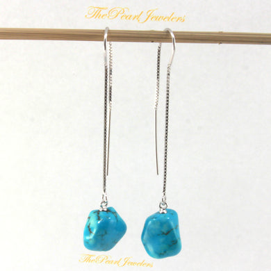 Solid Sterling Silver 925 Baroque Turquoise Box Chain Threader Earrings (8–12mm)
