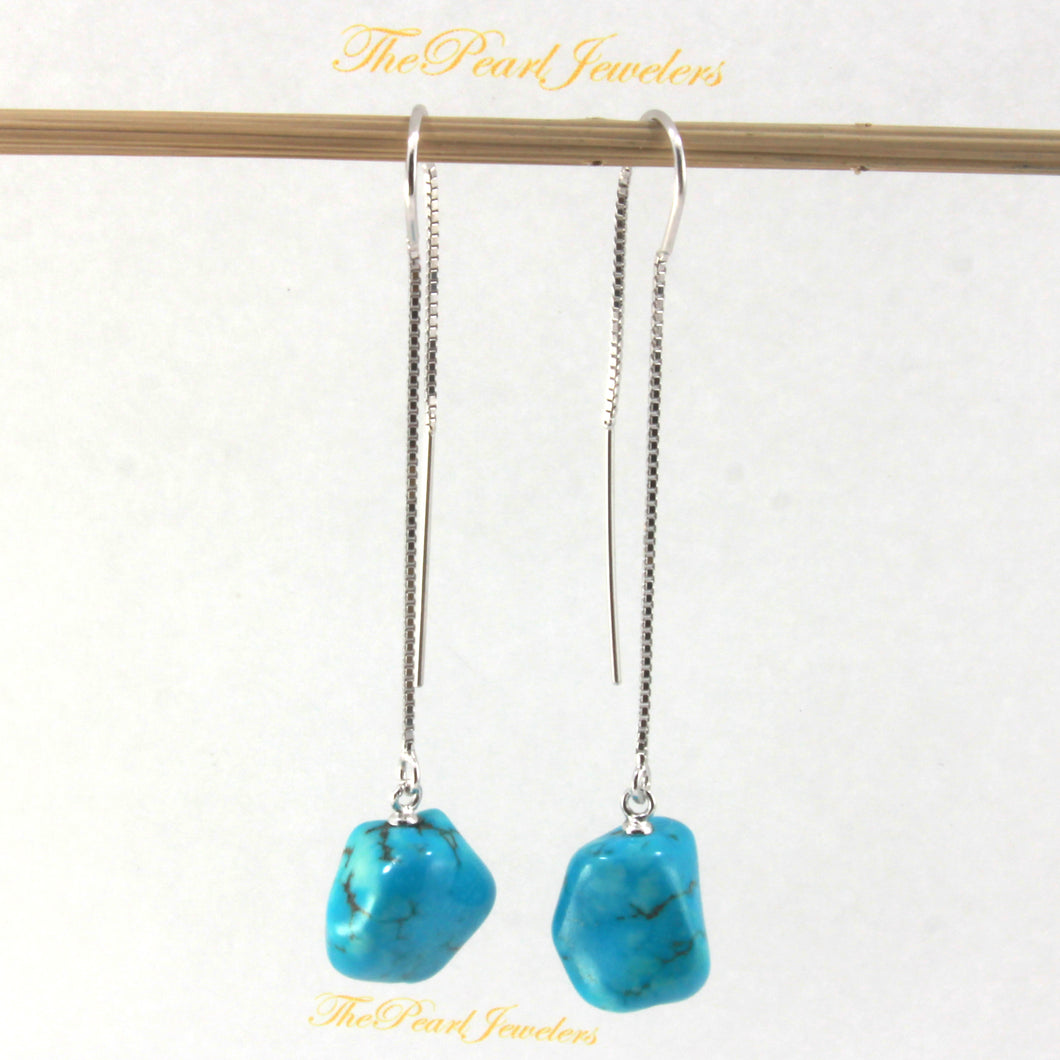 Solid Sterling Silver 925 Baroque Turquoise Box Chain Threader Earrings (8–12mm)