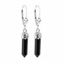Load image into Gallery viewer, Solid Sterling Silver 925 Black Onyx Hexagonal Point Earrings