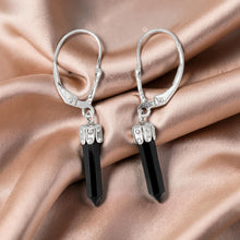 Load image into Gallery viewer, Solid Sterling Silver 925 Black Onyx Hexagonal Point Earrings