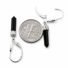Load image into Gallery viewer, Solid Sterling Silver 925 Black Onyx Hexagonal Point Earrings