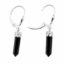 Load image into Gallery viewer, Solid Sterling Silver 925 Black Onyx Hexagonal Point Earrings
