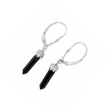 Load image into Gallery viewer, Solid Sterling Silver 925 Black Onyx Hexagonal Point Earrings