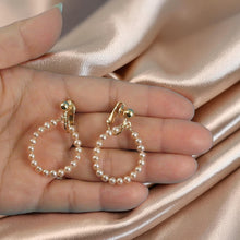 Load image into Gallery viewer, 14k Gold Filled Clip-On Earrings – Pink Pearl Dangle Design