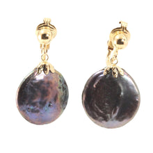 Load image into Gallery viewer, 14k Gold Filled Clip-On Earrings – Black Coin Pearl Drop