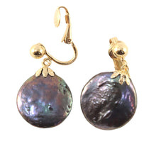 Load image into Gallery viewer, 14k Gold Filled Clip-On Earrings – Black Coin Pearl Drop
