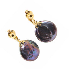 Load image into Gallery viewer, 14k Gold Filled Clip-On Earrings – Black Coin Pearl Drop