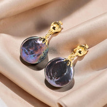 Load image into Gallery viewer, 14k Gold Filled Clip-On Earrings – Black Coin Pearl Drop