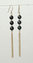 Load image into Gallery viewer, 9140071 14k Yellow Gold-Filled Hook Black Freshwater Pearl Drop Earrings