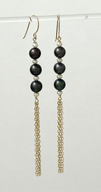 9140071 14k Yellow Gold-Filled Hook Black Freshwater Pearl Drop Earrings
