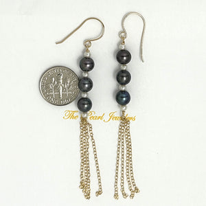 9140071 14k Yellow Gold-Filled Hook Black Freshwater Pearl Drop Earrings