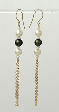 9140073 14k Yellow Gold-Filled Hook Black & White Freshwater Pearl Drop Earrings
