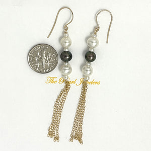 9140073 14k Yellow Gold-Filled Hook Black & White Freshwater Pearl Drop Earrings