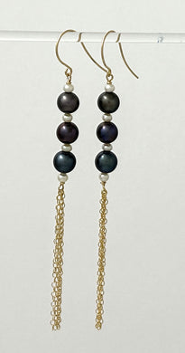 9140074 14k Yellow Gold-Filled Hook Black Freshwater Pearl Drop Earrings