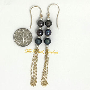 9140074 14k Yellow Gold-Filled Hook Black Freshwater Pearl Drop Earrings