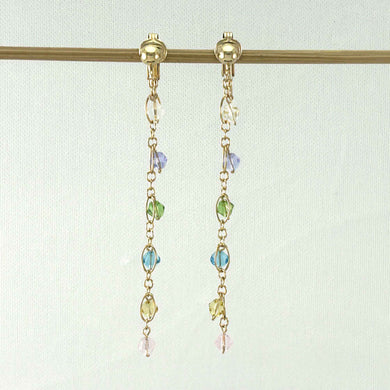 14K Yellow Gold-Filled Non-Pierced Clip-On Rainbow Glass Bead Earrings