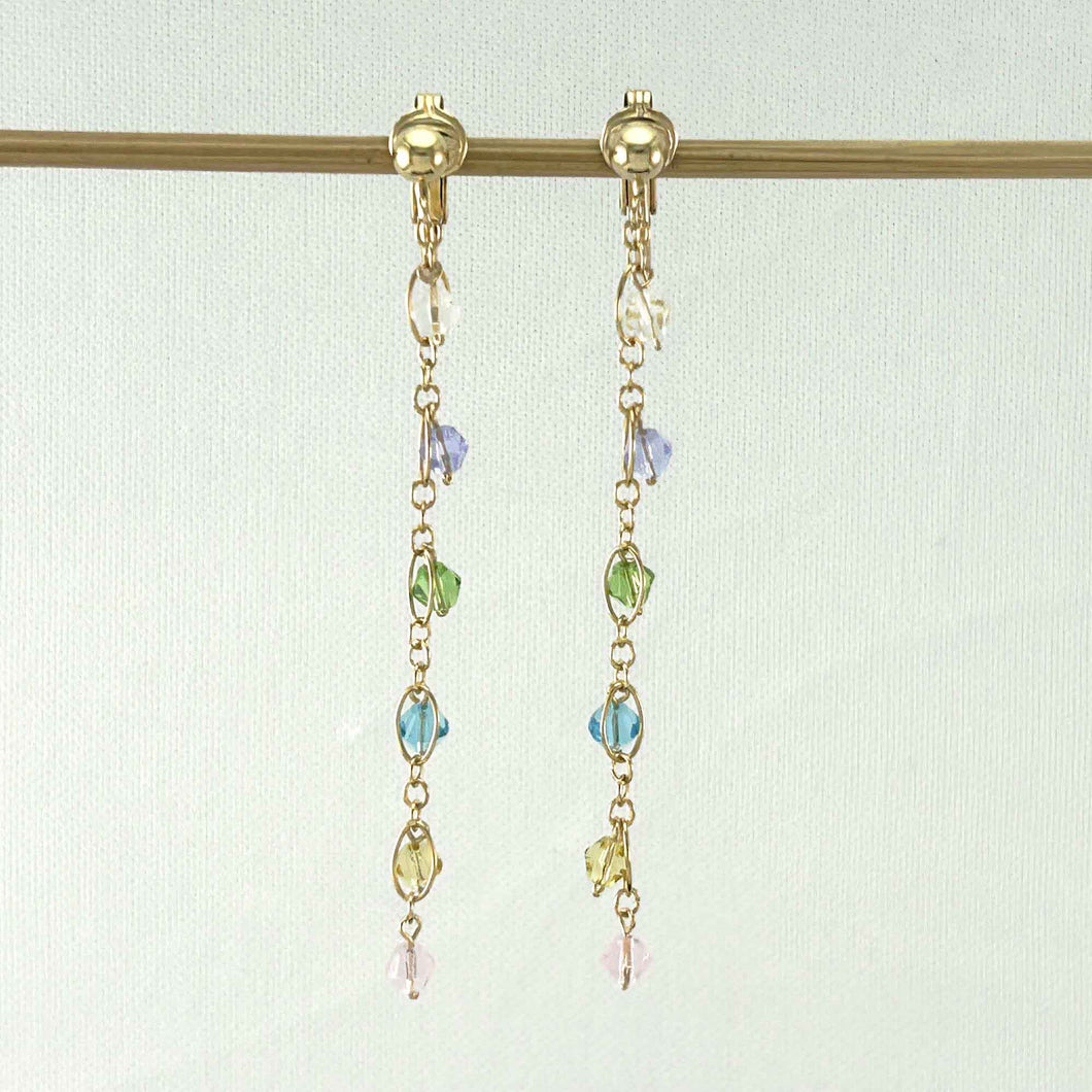 14K Yellow Gold-Filled Non-Pierced Clip-On Rainbow Glass Bead Earrings