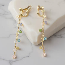 Load image into Gallery viewer, 14K Yellow Gold-Filled Non-Pierced Clip-On Rainbow Glass Bead Earrings