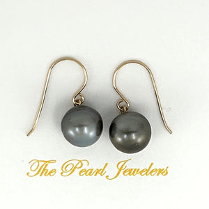 91T0010 BLACK TAHITIAN PEARL FISH HOOK EARRINGS