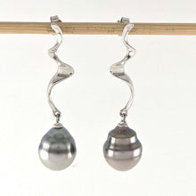 Load image into Gallery viewer, Solid Sterling Silver .925 Two-Tone Tahitian Pearl Dangle Stud Earrings