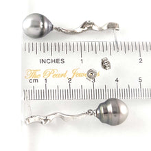 Load image into Gallery viewer, Solid Sterling Silver .925 Two-Tone Tahitian Pearl Dangle Stud Earrings