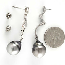 Load image into Gallery viewer, Solid Sterling Silver .925 Two-Tone Tahitian Pearl Dangle Stud Earrings