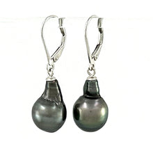 Load image into Gallery viewer, Solid Sterling Silver .925 Leverback Black Tahitian Pearl Earrings