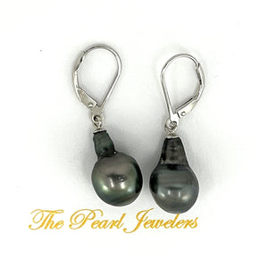 91T0111  SILVER 925 LEVERBACK GENUINE TAHITIAN BLACK PEARL DANGLE EARRINGS