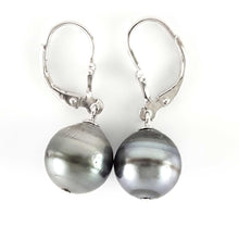 Load image into Gallery viewer, Solid Sterling Silver .925 Leverback Gray Tahitian Pearl Earrings