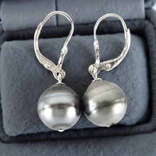 Load image into Gallery viewer, Solid Sterling Silver .925 Leverback Gray Tahitian Pearl Earrings