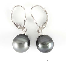 Load image into Gallery viewer, Solid Sterling Silver .925 Leverback Gray Tahitian Pearl Earrings