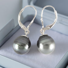 Load image into Gallery viewer, Solid Sterling Silver .925 Leverback Gray Tahitian Pearl Earrings