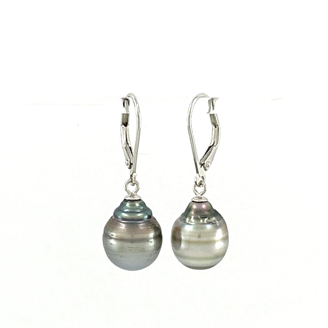 91T0112B  GENUINE TAHITIAN PEARL LEVERBACK DANGLE EARRINGS