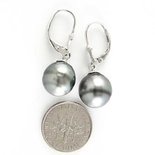 Load image into Gallery viewer, Solid Sterling Silver .925 Leverback Black Tahitian Pearl Earrings