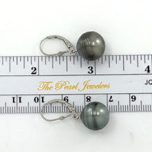 Load image into Gallery viewer, 91T0121  NATURAL GRAY GENUINE TAHITIAN PEARL LEVERBACK DANGLE EARRINGS